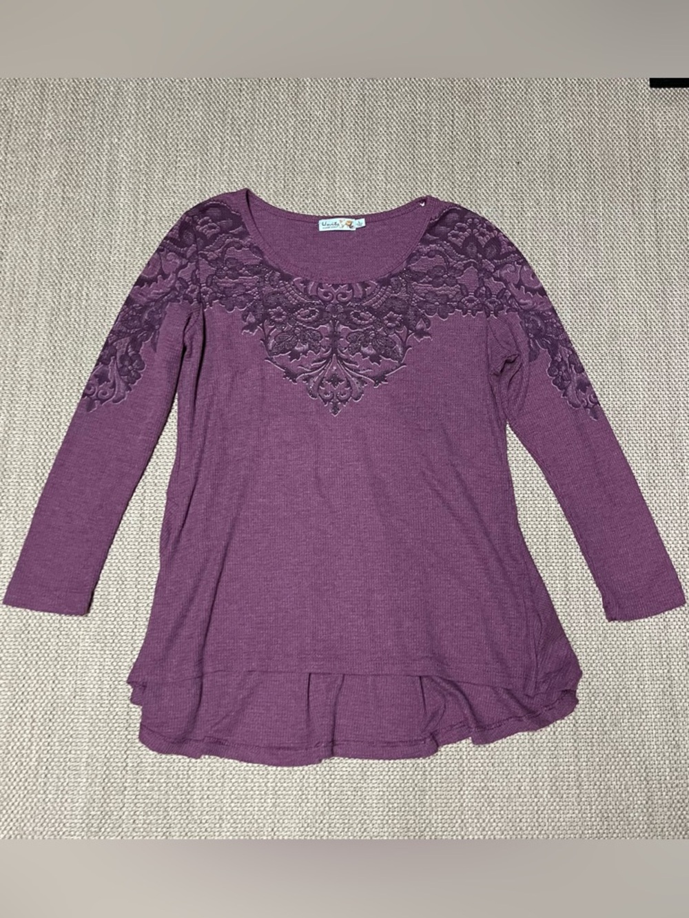 Unity World Wear Plum Colored Long Sleeve Henley Tunic Blouse